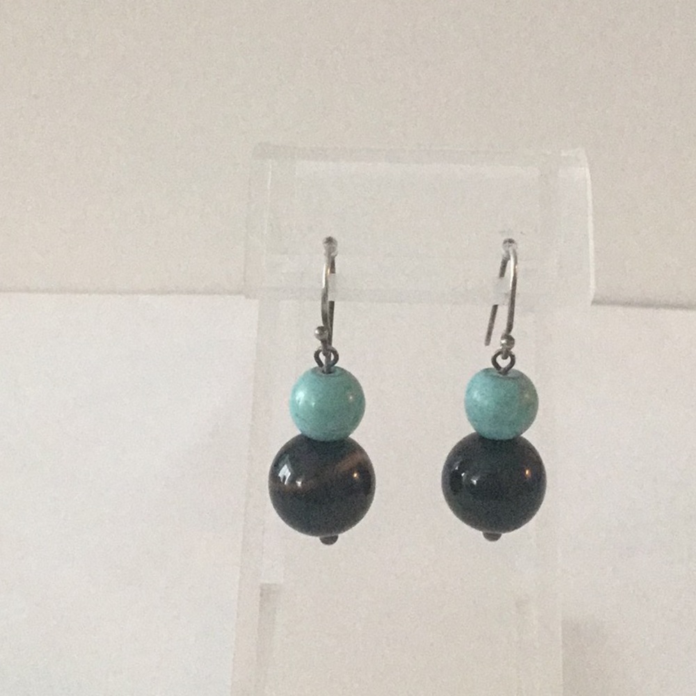 onyx turquoise howlite Sterling silver earrings
